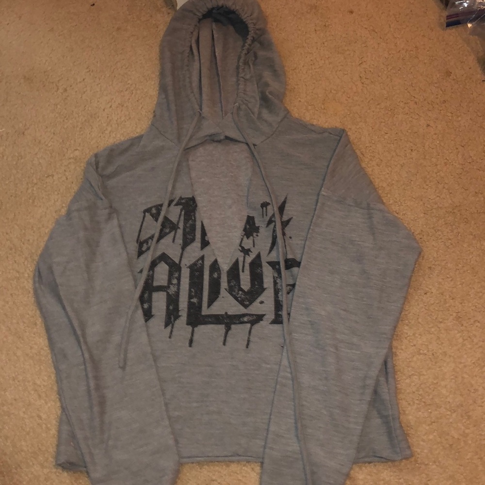 Gray V-neck Cut Hoodie